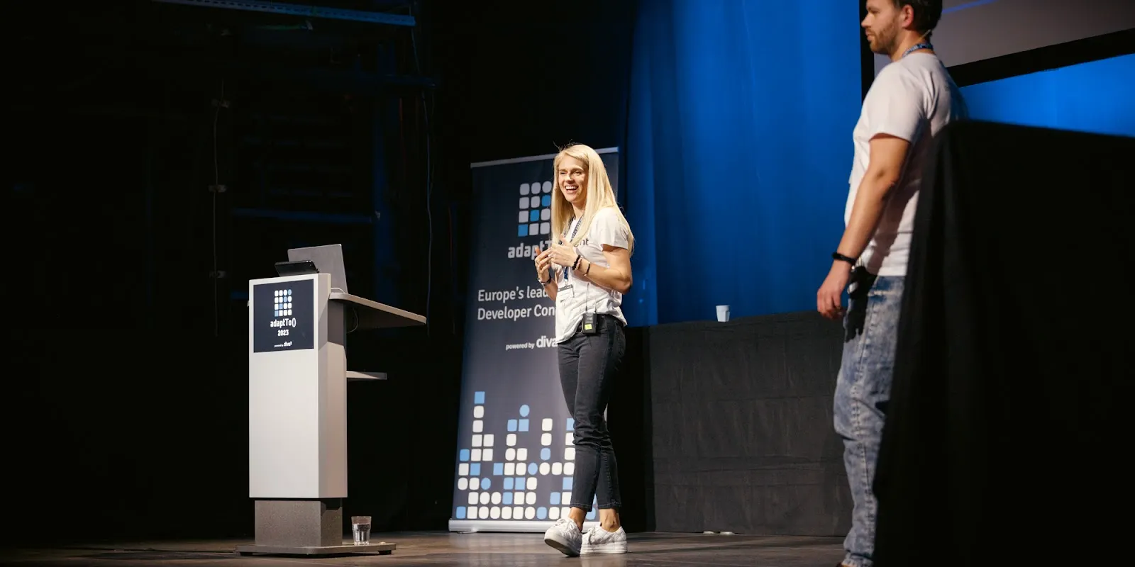 Marta Cukierman and Maciej Laskowski at adaptTo() stage